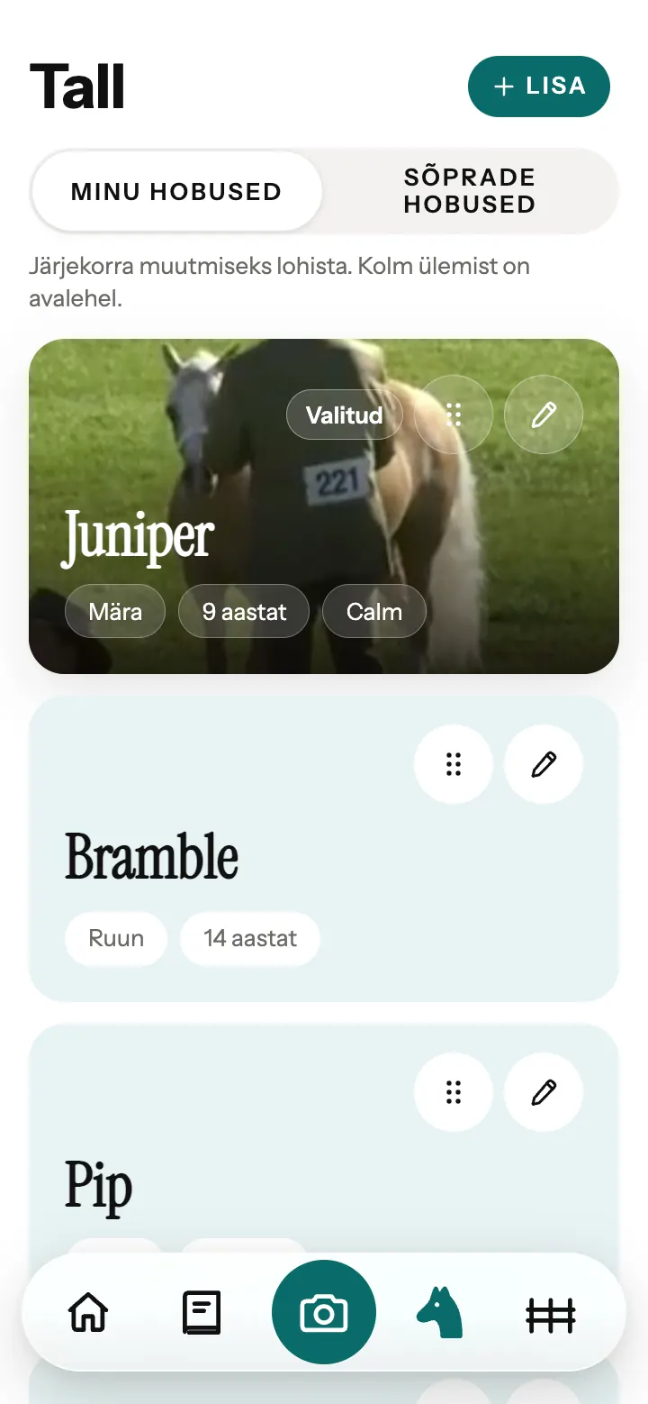 Tall Neigh’ rakenduses: kaart iga hobuse jaoks koos soo ja vanusega.