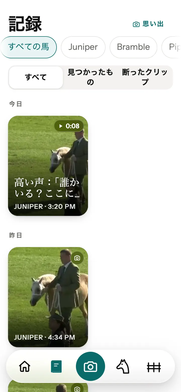 Neigh アプリのジャーナル。保存された翻訳と写真。