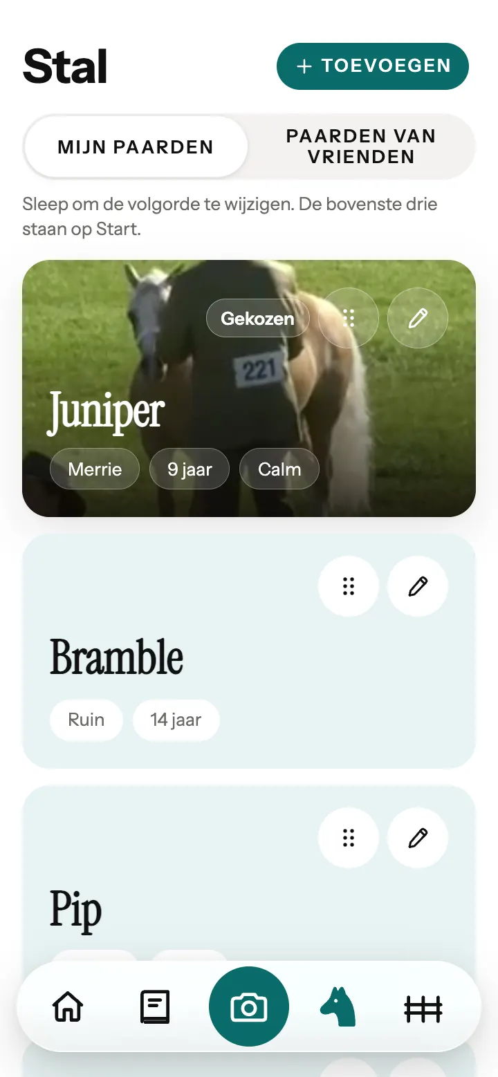 De Stal in de Neigh-app: een kaart voor elk paard, met geslacht en leeftijd.