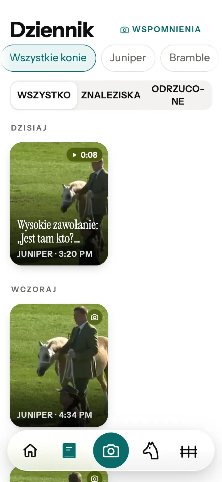 Dziennik w aplikacji Neigh z zapisanym tłumaczeniem i zdjęciami.